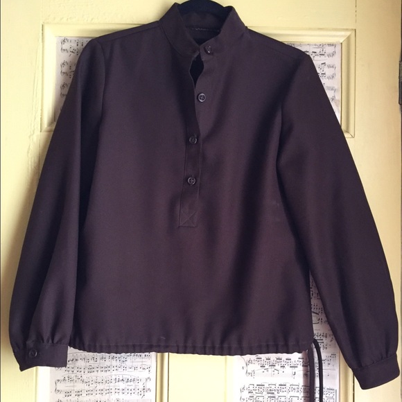 Brown, button and drawstring pullover.