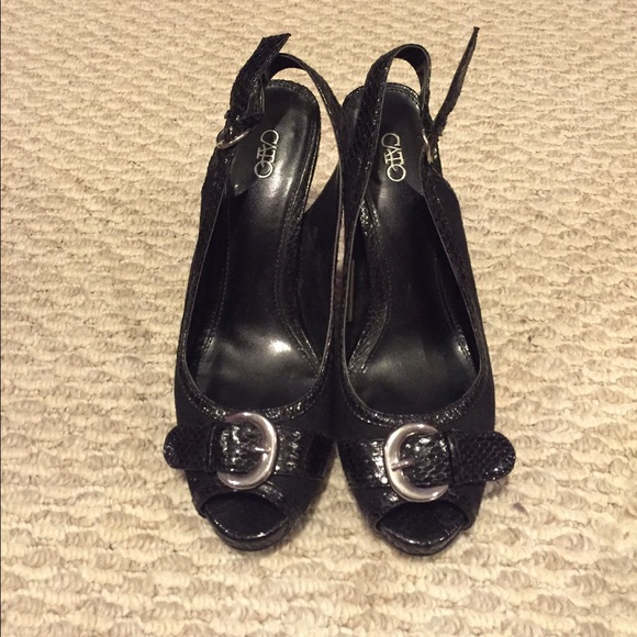 Black buckle heels