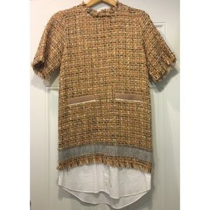 MSMG designer tan tweed shift dress size Medium