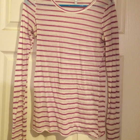 White and magenta stripped long sleeve t shirt - Picture 1 of 2