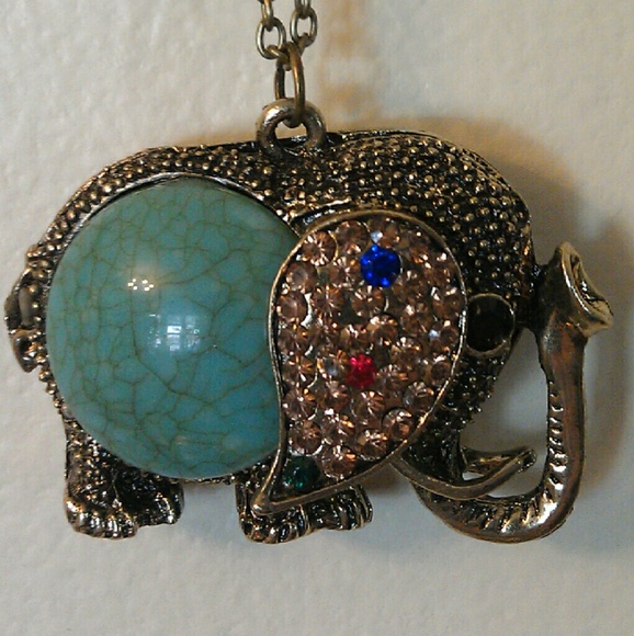 NWT Brass and Turquoise Elephant Necklace
