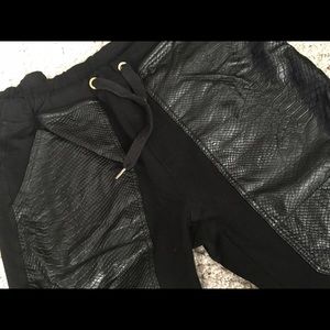 Men's Jogger Sweatpants w/ Faux Leather Accents