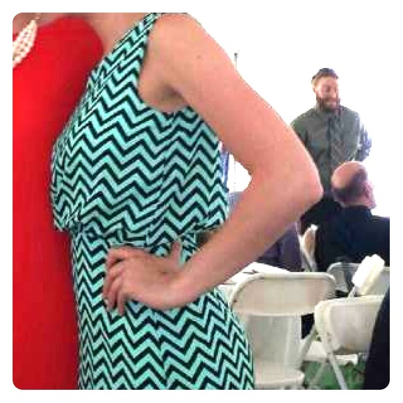 Chevron mint and black dress with backless slit