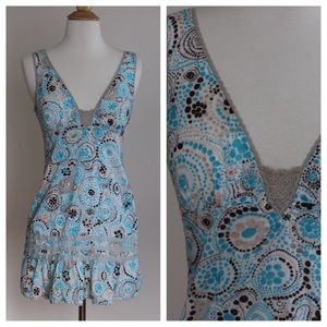 Free People Blue Boho Print V Neck Mini Dress 0