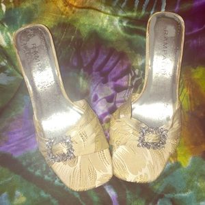 Beige and gold colored accented sandal