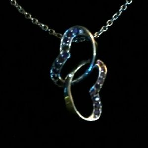 925Silver Dual Heart Pendant with Dark Pink Stones