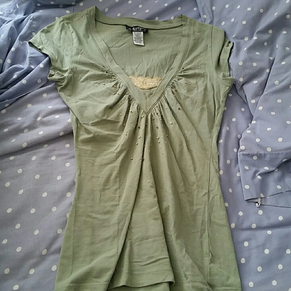Olive Green Beaded Shirt Top