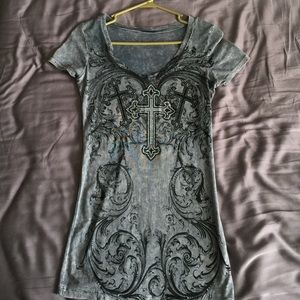 Grey and black t shirt with opal rhinestones