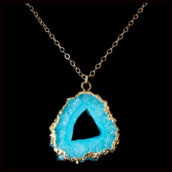 SOLD 1-HOUR SALE❗️NECKLACE Druzy Stone Pendant 24k - Picture 2 of 4