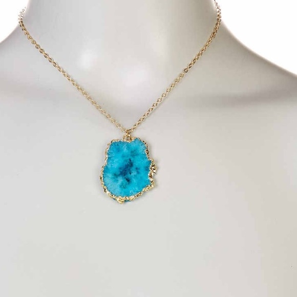 SOLD 1-HOUR SALE❗️NECKLACE Druzy Stone Pendant 24k - Picture 3 of 4