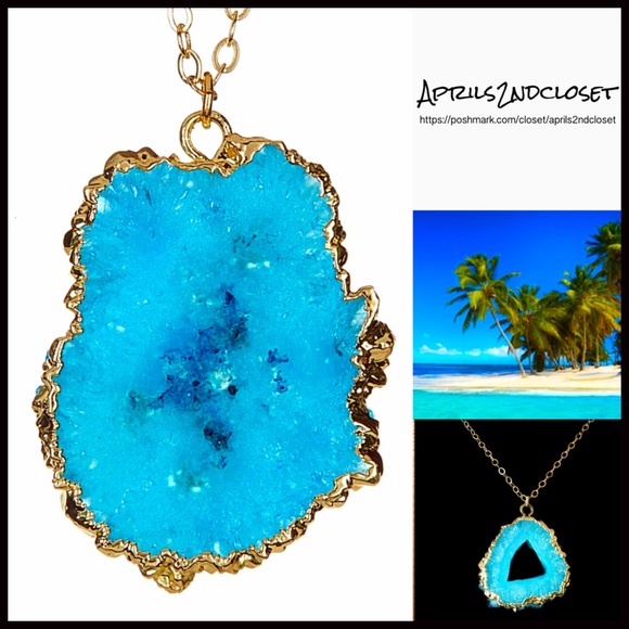 SOLD 1-HOUR SALE❗️NECKLACE Druzy Stone Pendant 24k - Picture 4 of 4