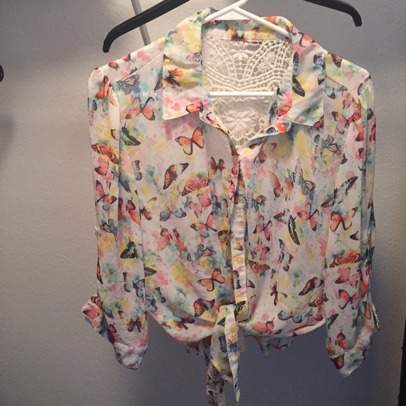 Sheer butterfly button up top
