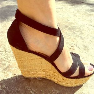 💞Brand New Black Suede Wedges Espadrilles 7.5