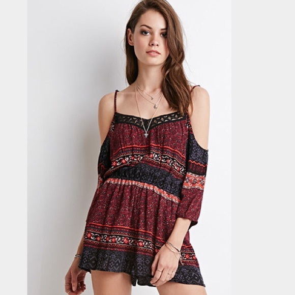 Forever 21 Dresses & Skirts - 👀ISO👀 Forever 21 Ikat Open Shoulder Romper Sz L
