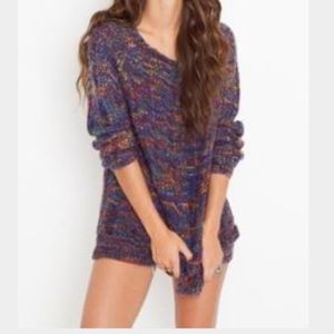 Off the shoulder rainbow knit sweater