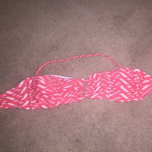 Strapless/halter top pink and white bikini top