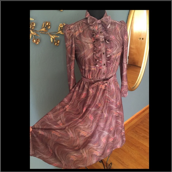 Vintage 60's 70's secretary ruffle front dress 12