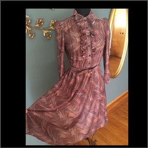 Vintage 60's 70's secretary ruffle front dress 12