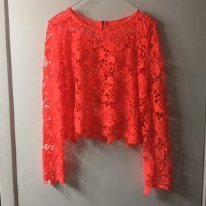 Neon coral lace Crop-Top