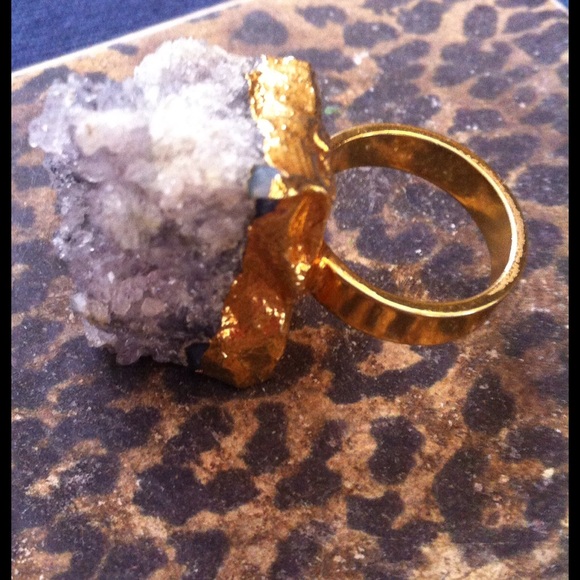 Brazilian Natural Raw Quartz Crystal Druzy Ring - Picture 3 of 4