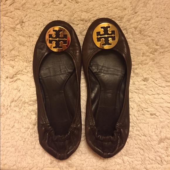 Brown/gold Tory Burch ballet flats