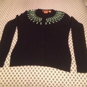Tory burch navy beaded cardigan sweater