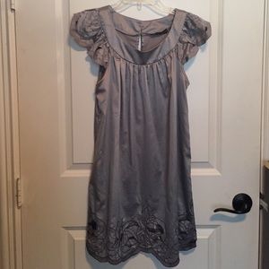 F21 - Silver Satin Dress w/ Floral Cutout Details