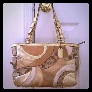 Coach Signature Gallery Gold Patchwork Tote F14004