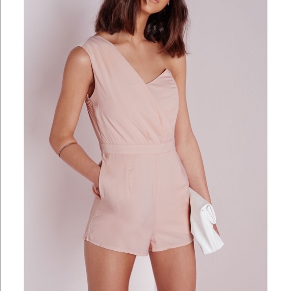 Missguided Pink One Shoulder Romper Size 8