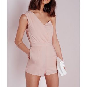 Missguided Pink One Shoulder Romper Size 8