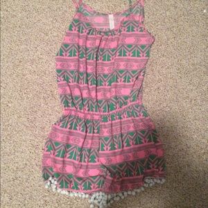Printed Green and Pink Romper w/ Spaghetti Straps