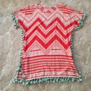 Orange & white patterned short sleeve blouse/tunic