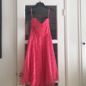 Hot Pink Swiss Dot Strapless dress