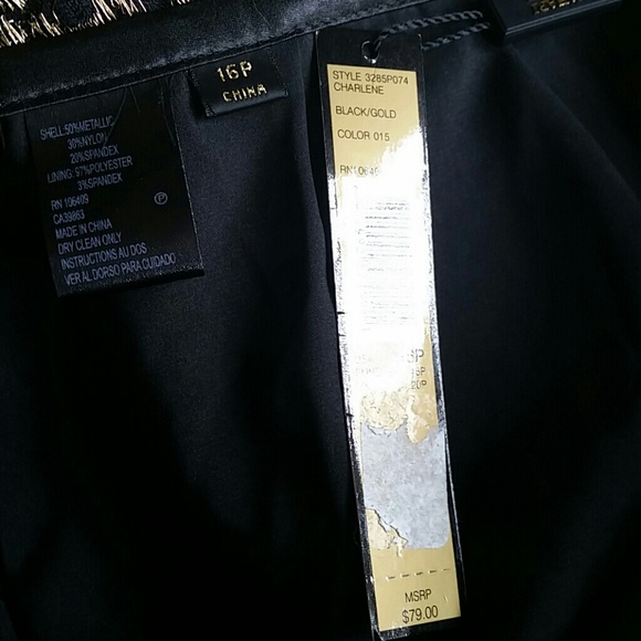 𝐓𝐚𝐡𝐚𝐫𝐢 Black Gold Lace Pencil Skirt new with tags Size 16 Petite - Picture 4 of 4