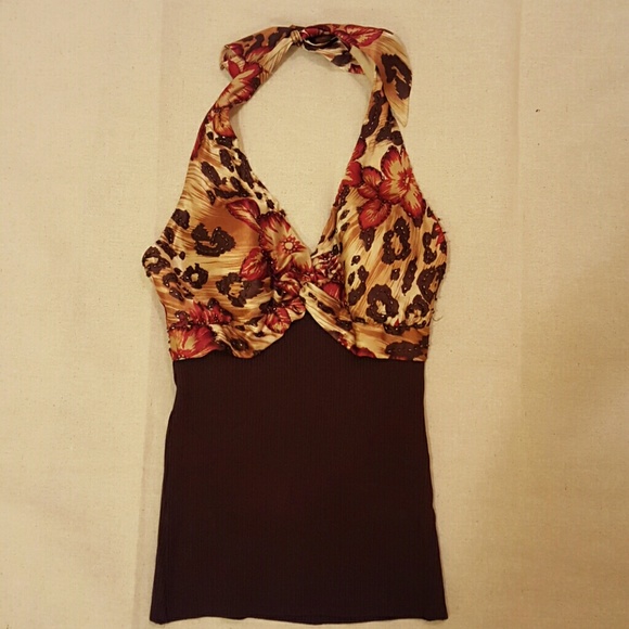 NWT Cache Embroidered Halter Top