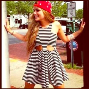 Black and white striped cutout dress