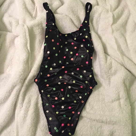 Vintage Black and Neon Polka Dot Swimsuit