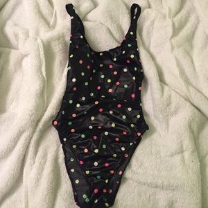 Vintage Black and Neon Polka Dot Swimsuit