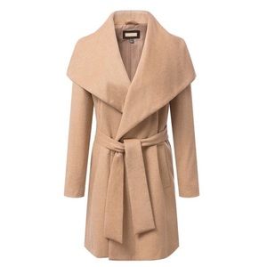 Camel / Khaki waterfall wool coat (thick)