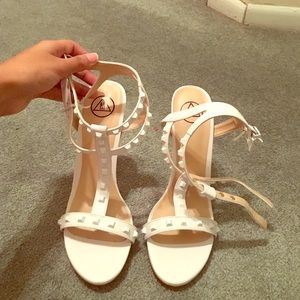 White ankle strap heels
