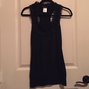 Dark Navy Too with Sheer Ruffled Neckline