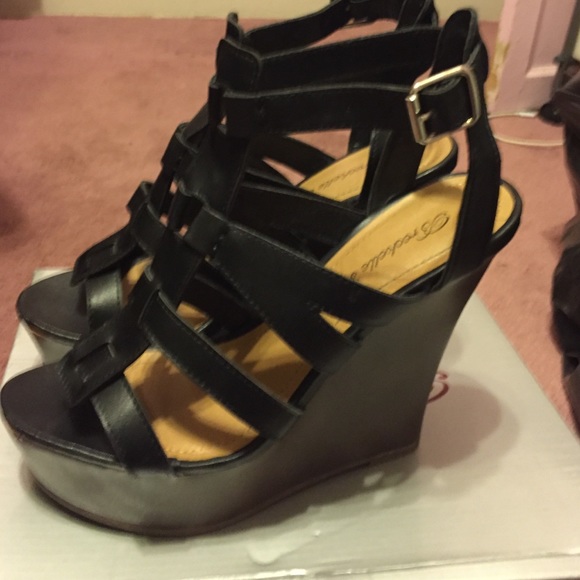 Black open toe sandal wedges