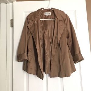 Camel colored trapeze style jacket with hood
