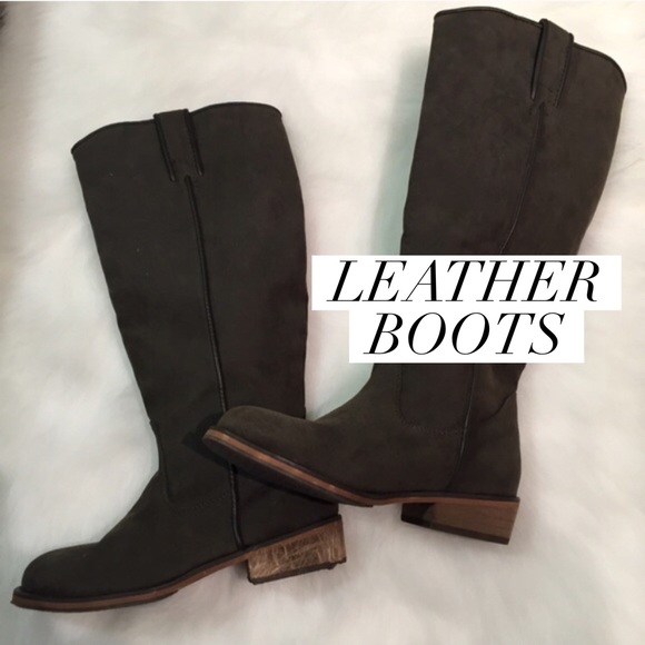 Olive Green Leather Riding Boots