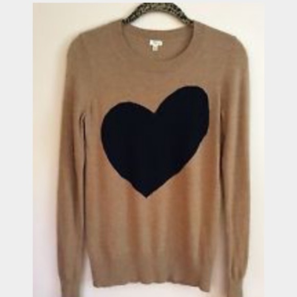 J Crew Black Heart Tan Sweater XXS