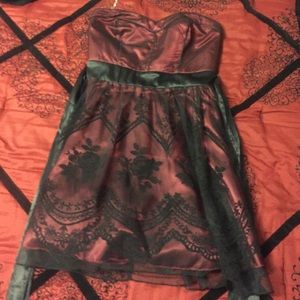 Dark red, strapless mini elegant dress