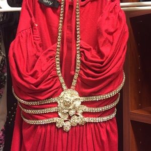 Red sky mini dress/tunic with crystals