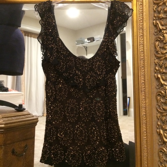 Adrianna Papell Vneck copper bead/black silk - Picture 2 of 4