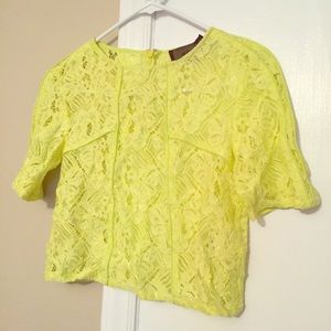 H&M yellow lace crop top, size 4, neon yellow