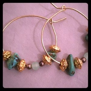 Handmade gold and turquoise earring